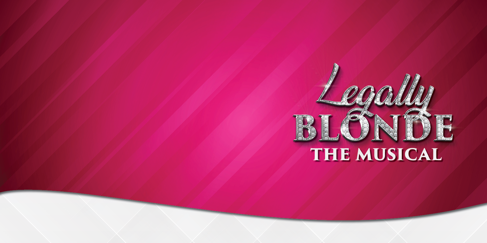 Pink background, with glittery, silver Legally Blonde logo on top
