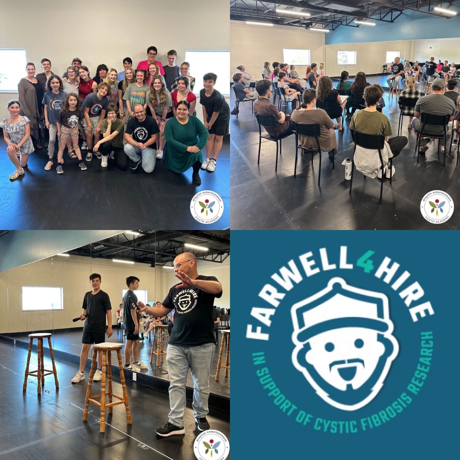 Mike Farwell, talk show host for CityNews570 and play-by-play voice of the Kitchener Rangers, with DEYA students at the radio broadcasting workshop.